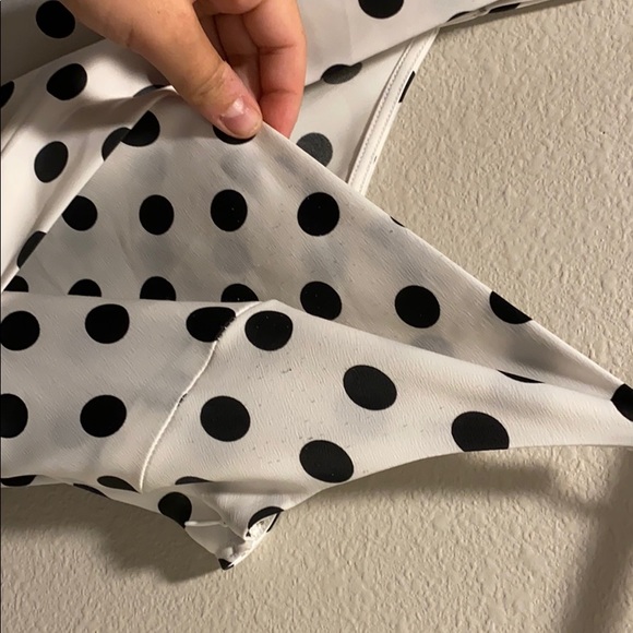 OU KELLY SURPLICE B&W POLKA DOT MIDI DRESS - Picture 6 of 8